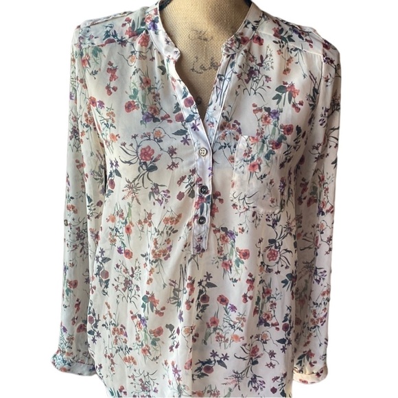 Sweet Rain- Tan Floral Sheer Pullover Blouse- size S - Picture 1 of 7